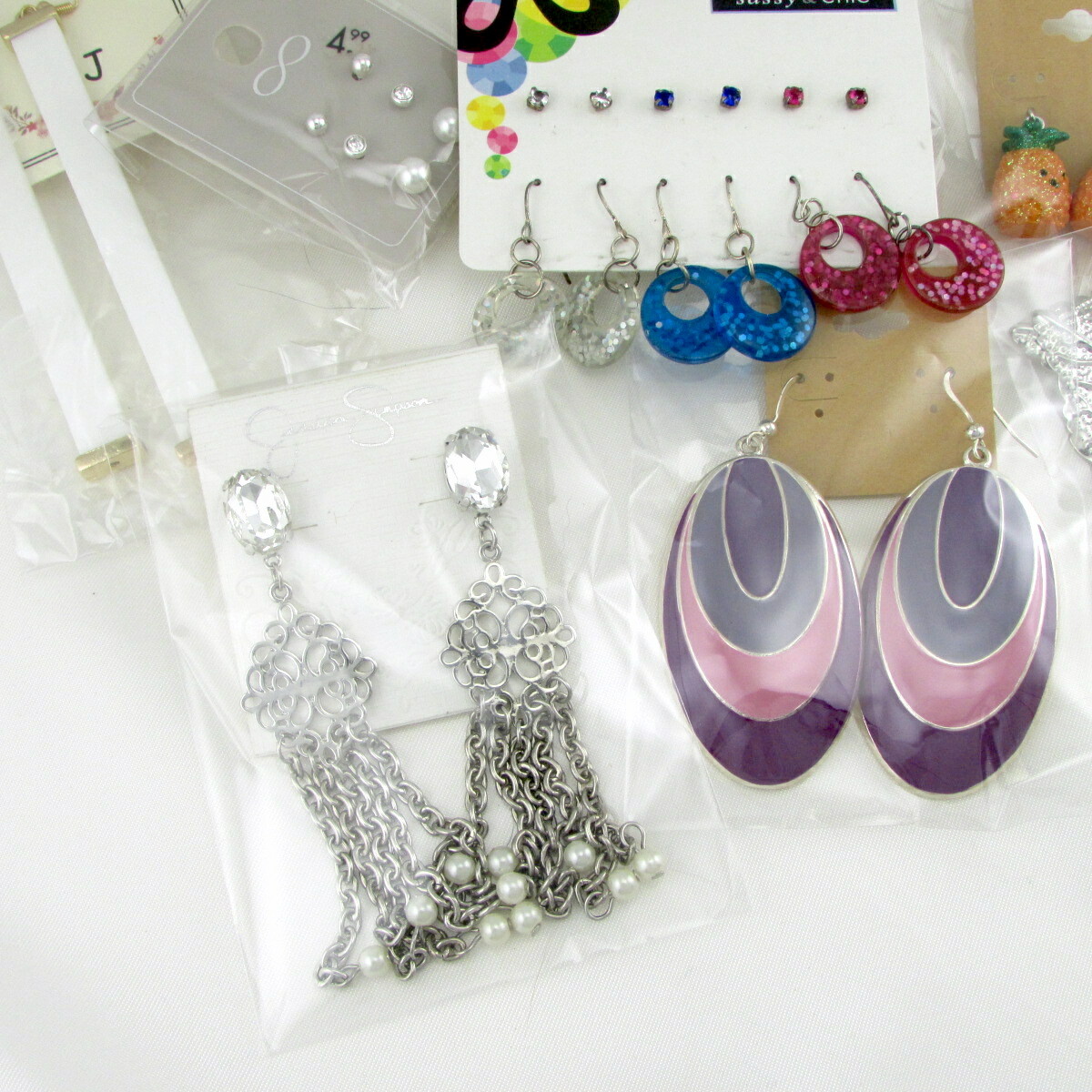 WHOLESALE EARRING LOT BAKERS DOZEN STUDS HOOPS DANGLES RHINESTONES NEW