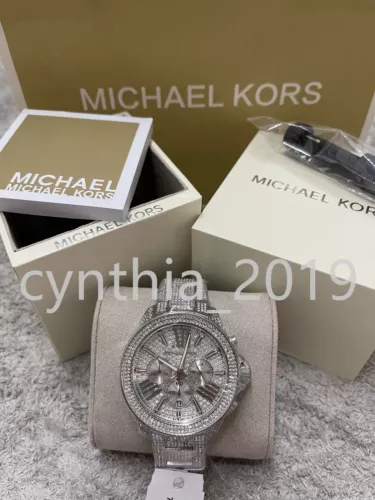 New Michael Kors MK6317 Wren Crystal Stainless Steel Chronograph Womens Watch