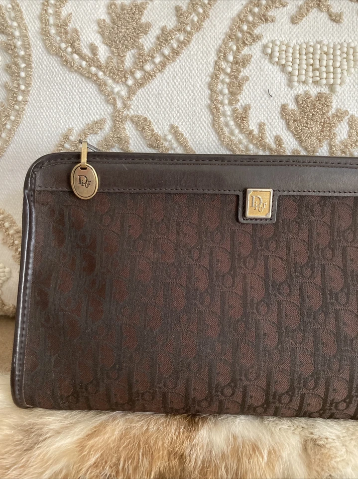 Auténtico Bolso sin asas Christian Dior Trotter Patrón Lona Cuero Marrón Foto 2 de 4