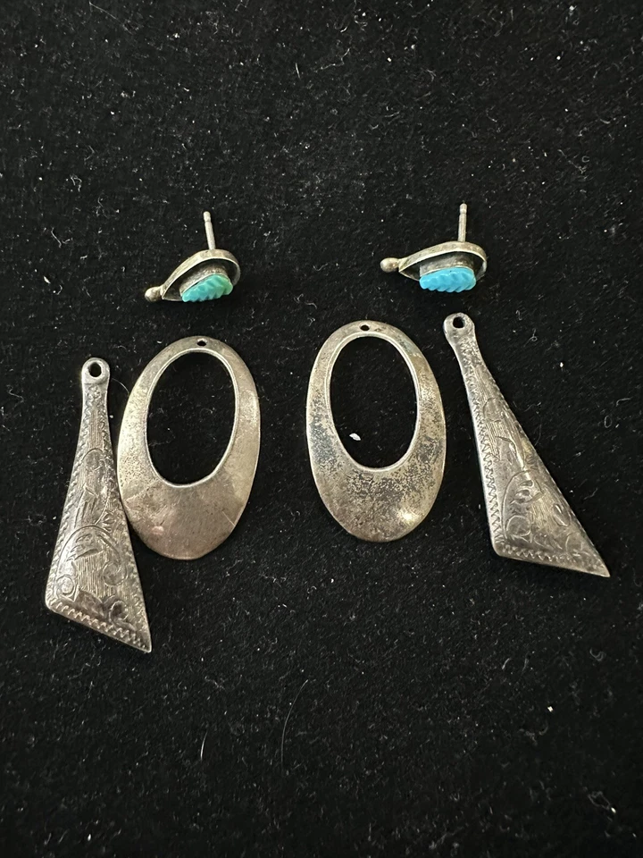 Vtg Sterling Silver 925 Sterling Silver 925 Turquoise Drop Dangle Earrings - Image 3 of 4