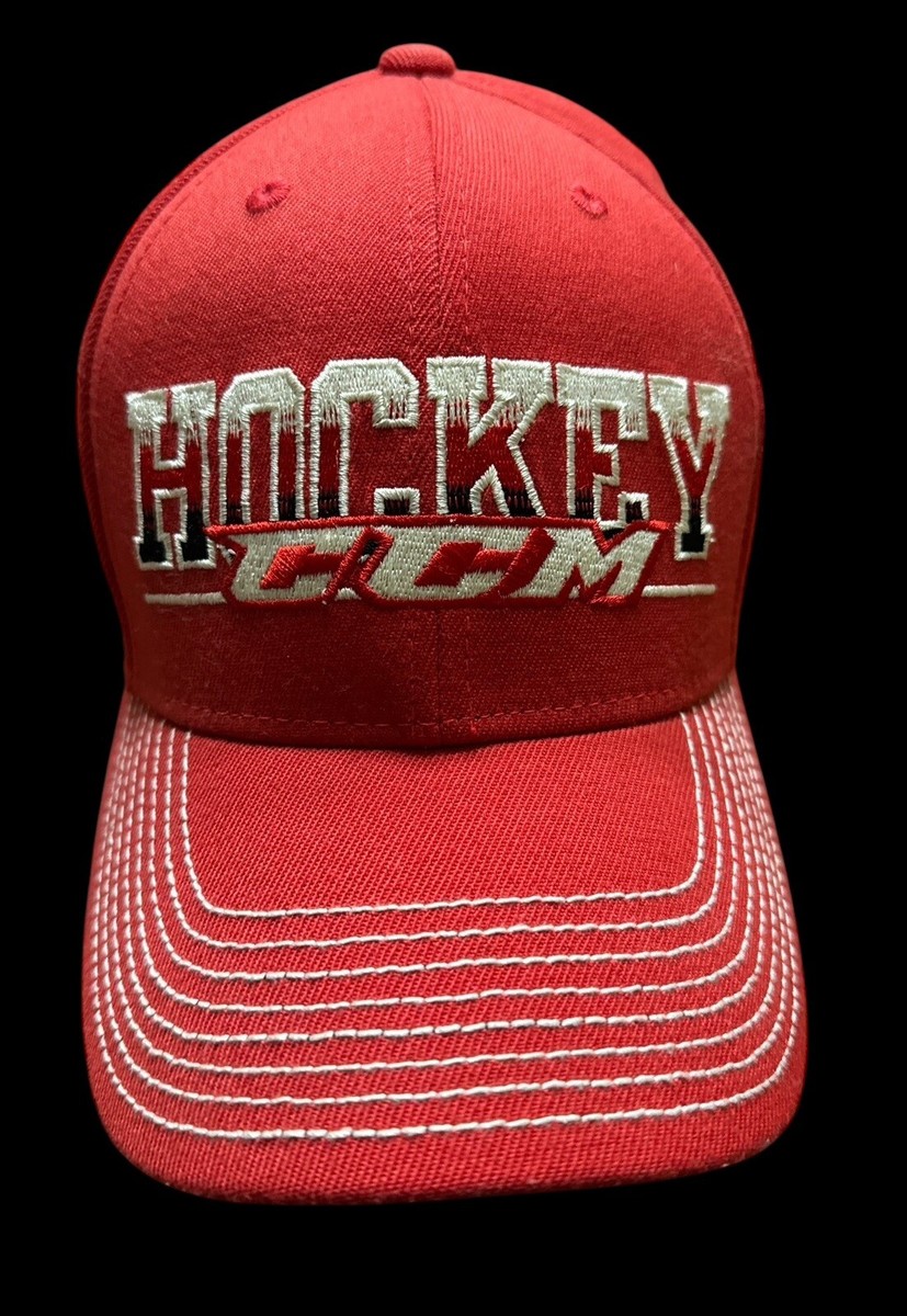 CCM Hockey Red White Fitmax70 Stretch Men’s Fitted Hat Large XLarge