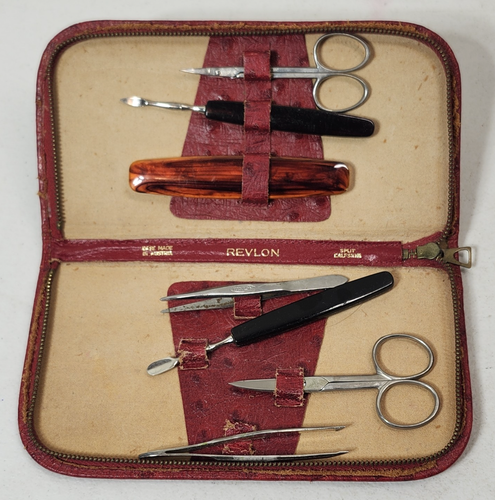 Vintage Revlon Manicure Nail Scissors & Leather Case Made Austria 7 Pieces