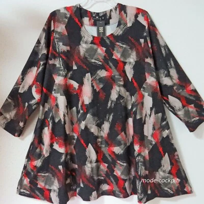 NAVEED Kuschel Oversize Tunika Long-Shirt A-Linie 48-50-52(2) Taschen grau Druck - Bild 1 von 4