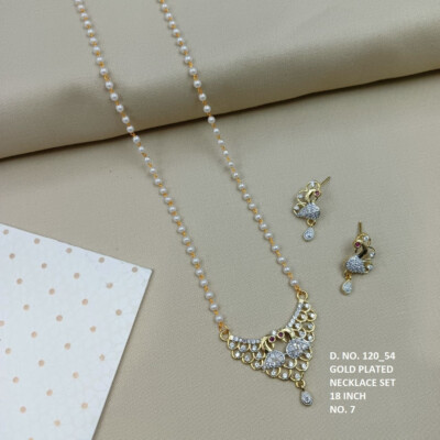 Gold-Plated Peacock-Inspired American Diamond Necklace & Earing Set   18 Inch