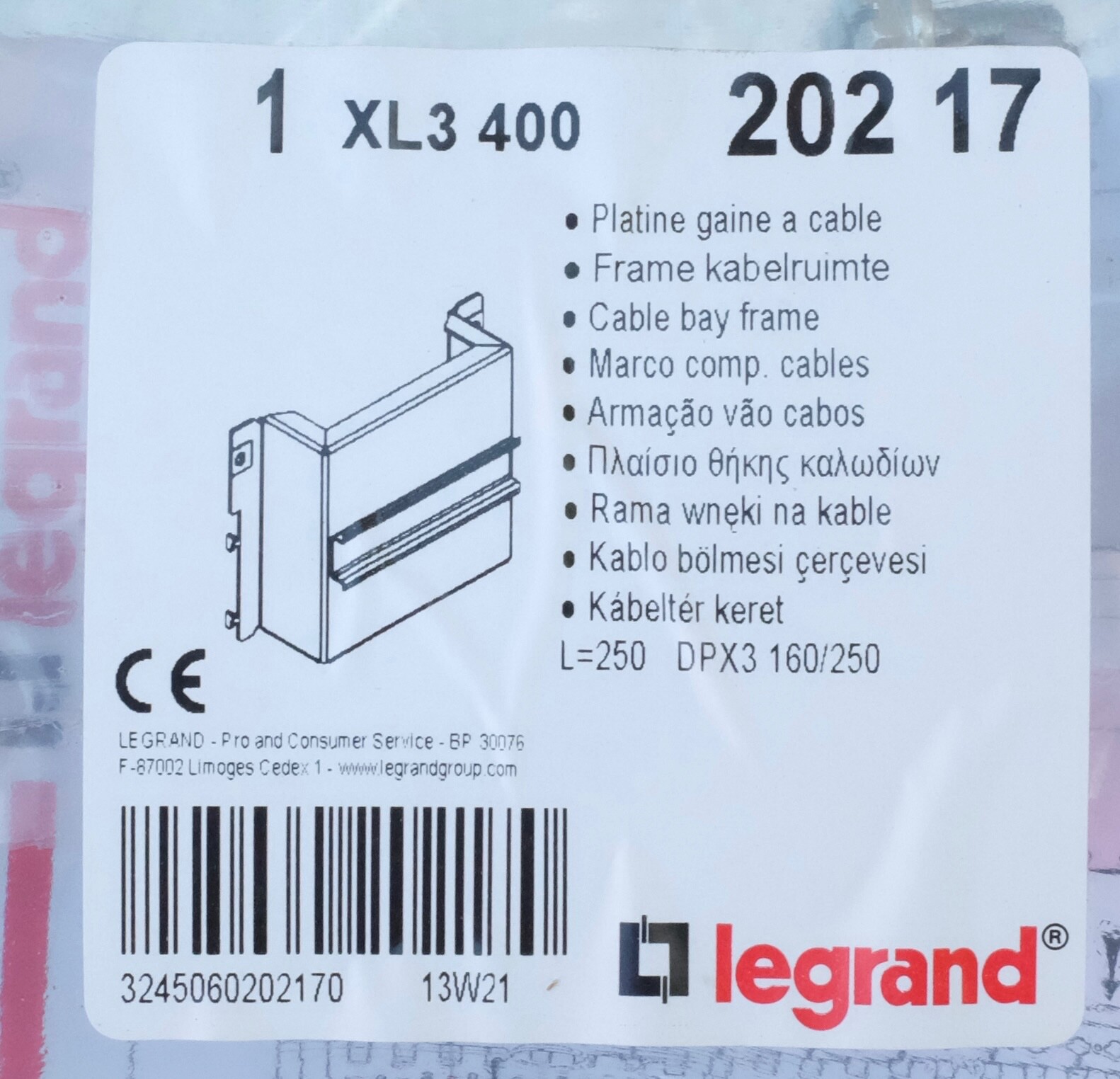 Platine pour DPX³160 et DPX³250 Legrand 20217 gaine XL³400
