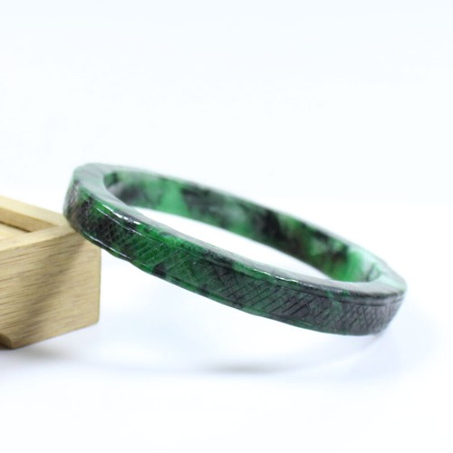 70mm Chinese Hand-carved Green Black Jadeite Jade Gems Bangle Bracelet j7769 - Picture 8 of 10