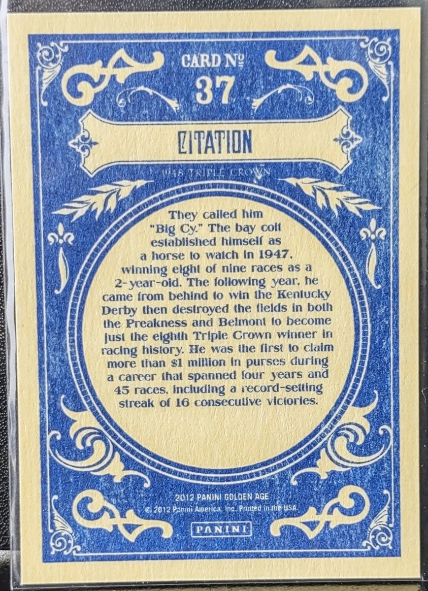 2012 Panini Golden Age Citation 1948 Triple Crown Horse Racing