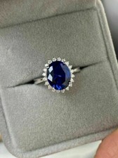 3Ct Oval Cut Simulated Blue Sapphire Halo Engagement Ring 14K White Gold Plated