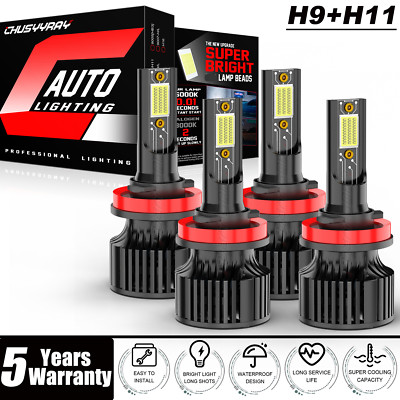 4x Combo H9 H11 LED Headlight High Low Beam Bulbs For Nissan Versa 2021 2022