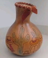 Vintage Hand Painted Folk Art "Siesta" Gourd 11" Tall Signed And Dated 2004