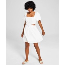 And Now This Women's Small White Puff-Sleeve Cutout Knee-Length Dress NWT