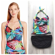 Anne Cole 2 pc Tankini Twist Front Halter Swimsuit Womens Size S/L Ruched Sides