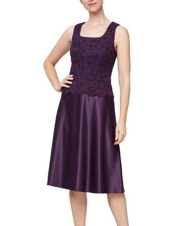 Vestido Chaqueta ALEX EVENINGS 8P Berenjena Brillo Encaje y Satén NUEVO $219 Foto 3 de 4