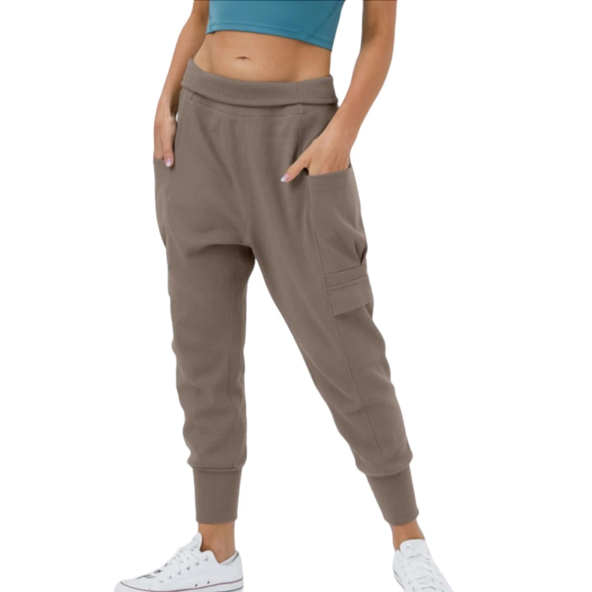 Halara High Waist Fold Over Side Pocket Waffle Harem Dance Cargo Joggers XS  NEW