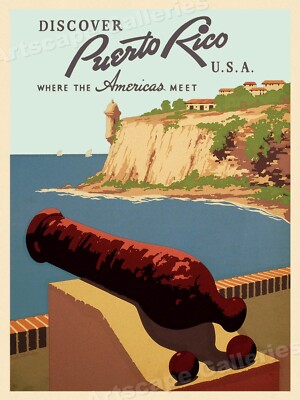 1938 Discover Puerto Rico Vintage Style WPA Travel Poster - 18x24