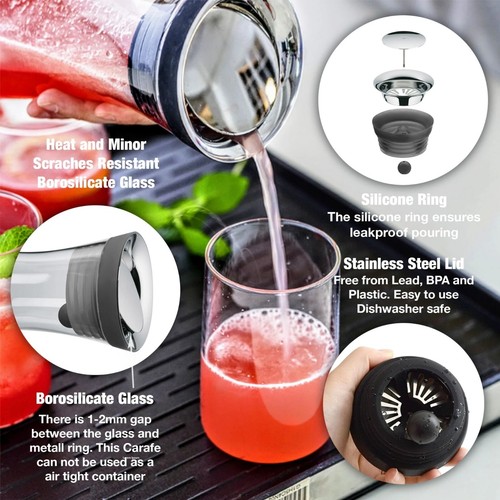 Elegante jarra de vidrio con tapa - Ideal para jugos, agua y bebidas infundidas - Imagen 2 de 10