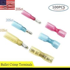 100Pcs Heat Shrink Bullet Wire Connectors 22-10AWG Male Female Crimp Terminals