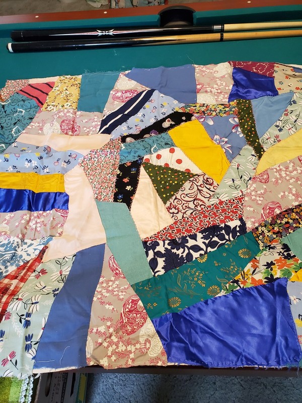Vintage Crazy Quilt Patchwork Piece Lined Embroidered Borders Variety Fabrics