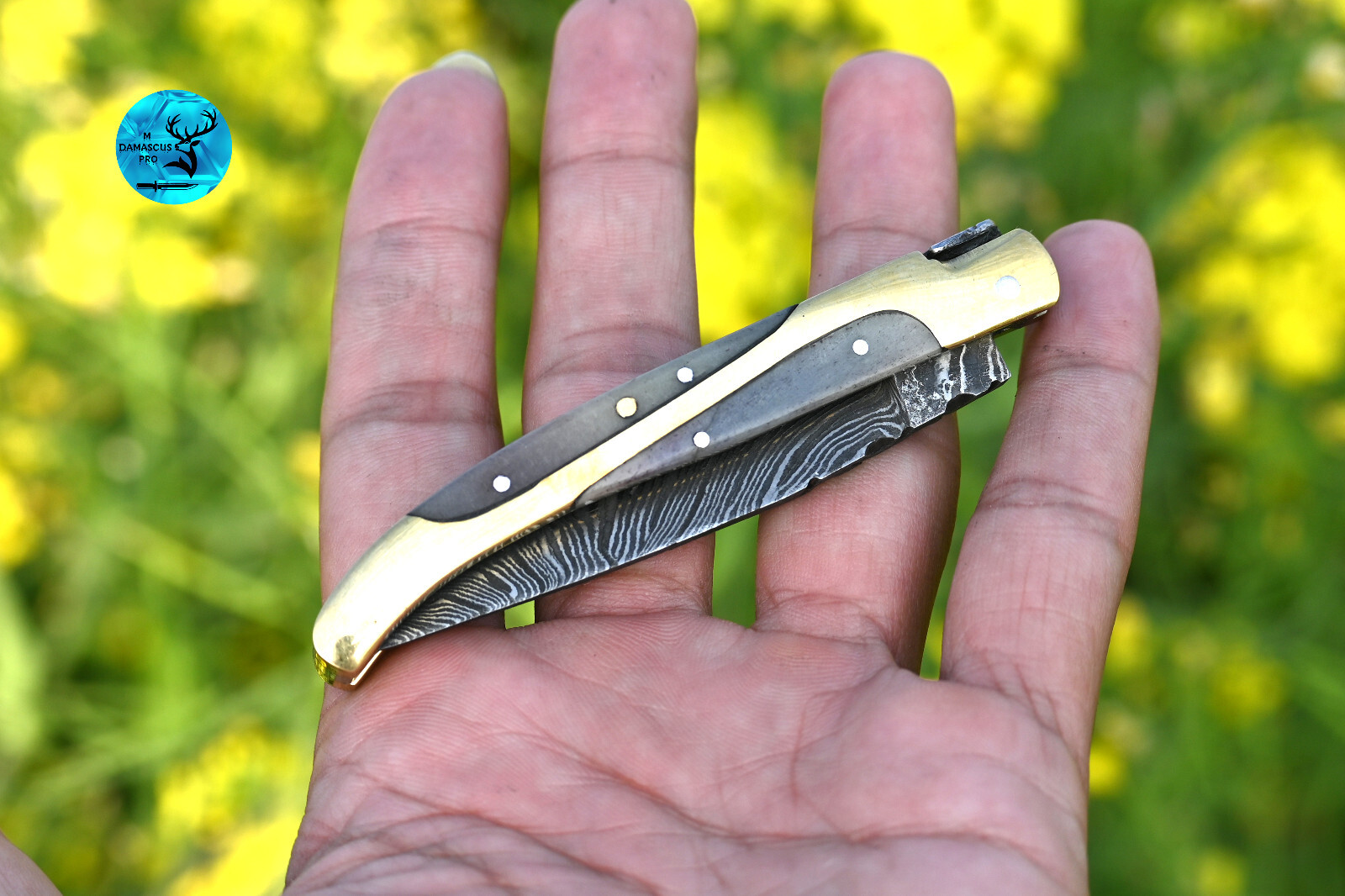 CUSTOM HANDMADE DAMASCUS STEEL FOLDING POCKET KNIFE CAMPING