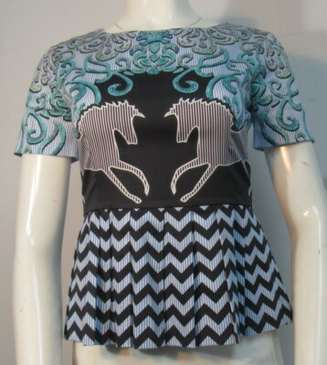 Mary Katrantzou Showmanship Print Peplum Top sz 2