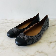 COACH Chelsea Black Gray Signature Canvas Logo Print Ballerina Flats - US 8.5