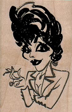 Lady With Cigarette 1 3/4 x 2 1/2'' Rubber Stamp, Woman Stamp, Lady Stamp