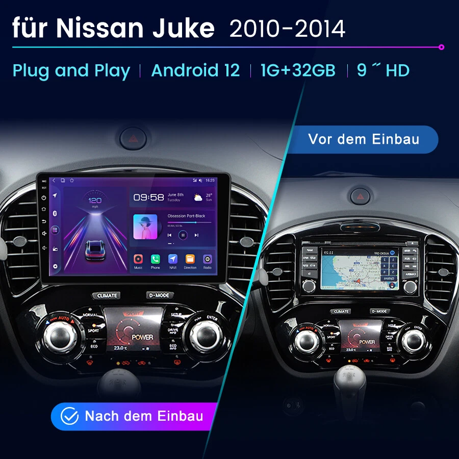 9" Android14 GPS Navi Autoradio DSP Wifi DAB 1G+32G Für Nissan Juke 2010-2014 - Bild 2 von 4
