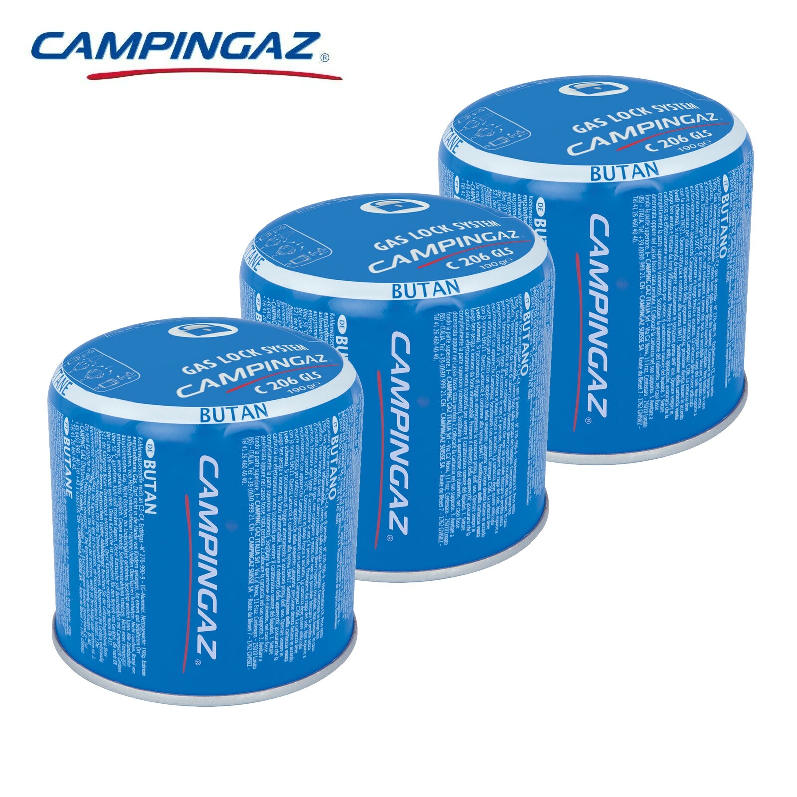 3 x Campingaz C206 Butane Gas Cartridges Lock System Piercing Canisters