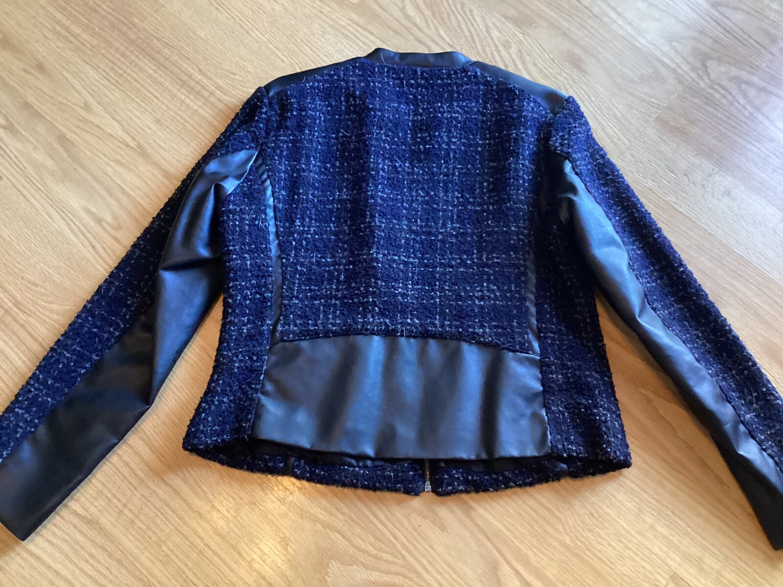Christopher Banks Faux Leather And Tweed Women s Jacket Size M Blue Christopher Banks Faux Leather And Tweed Women s Jacket Size M Blue
