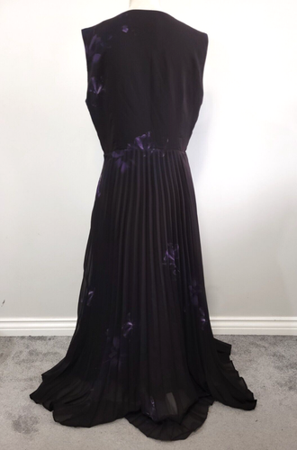 Massimo Dutti Dress Size 12 14 Long Chiffon Floral Pleated Fully Lined - Picture 4 of 7
