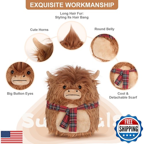 SuzziPals 14'' Highland Cow Stuffed Animals Plush Pillows, Scarf Scottish Cat - Picture 2 of 5