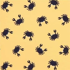 Dear Stella Navy Blue Crabs Yellow 100% Cotton Fabric by The Yard