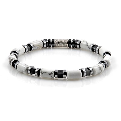 Perlenarmband White Turquoise Perlen 6mm Hämatit Cube 925 Sterling Silber