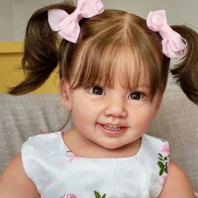 28'' Reborn Baby Doll Toddler Girl Artist Painted Long Rooted Hair Cloth Body Toy