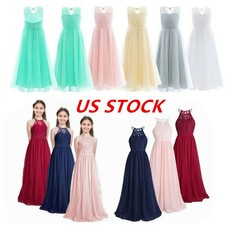 Girls Formal Long Dress Wedding Pageant Prom Ball Gown Princess Chiffon Dress