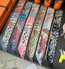 Sallys 18 Momme Twill Silk Scarf Ribbon Jungle Animal Necktie Headband 33"*2"