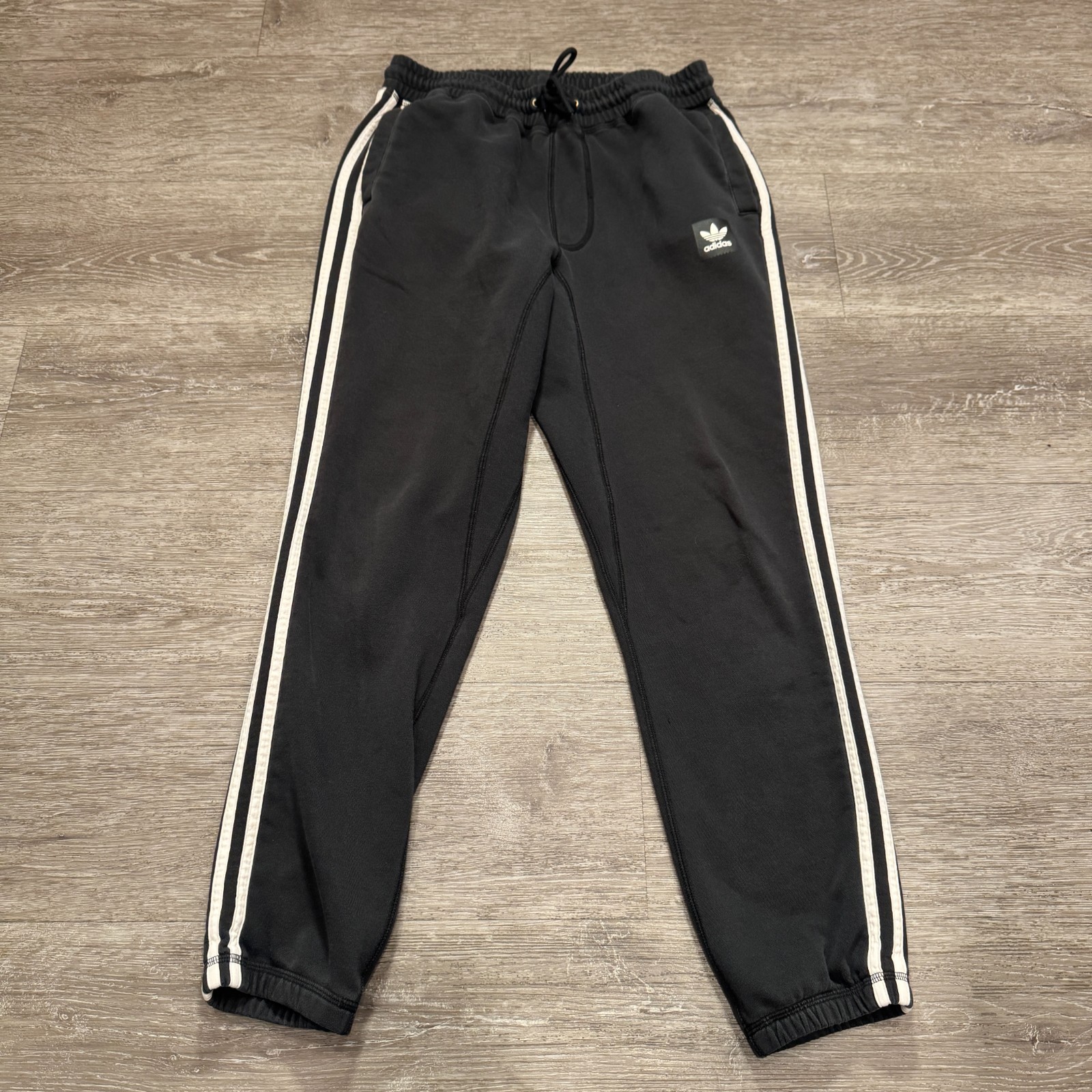 Adidas Pants Mens Medium Black Classic 3 Stripe Fleece Pocket 26x28 Jogger
