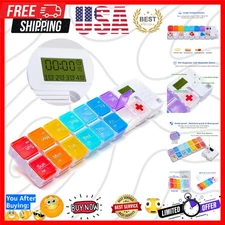 7 Day Medicine Pill Organizer, 4 Reminder Alarms, Loud Sound, 14 Large Compar...