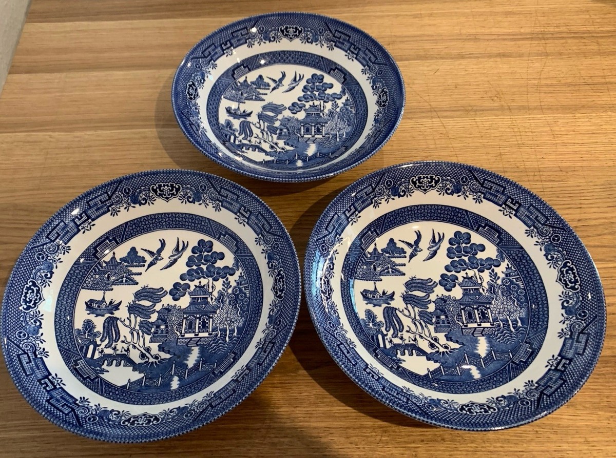 Churchill Blue White Willow Pattern Large Deep Bowls 23cm Dia
