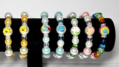 Happy Beaded Bracelet Stretch Handmade Sunshine Flower Rainbow 6 pcs