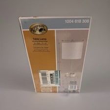 NIB Hampton Bay Brushed Nickel Table Lamp White Shade 17  H x 8  Diameter