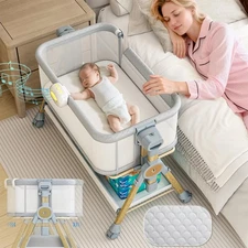 3 in 1 Baby Bassinet Bedside Sleeper, Rocking Bassinet for Baby with Wheels, ...