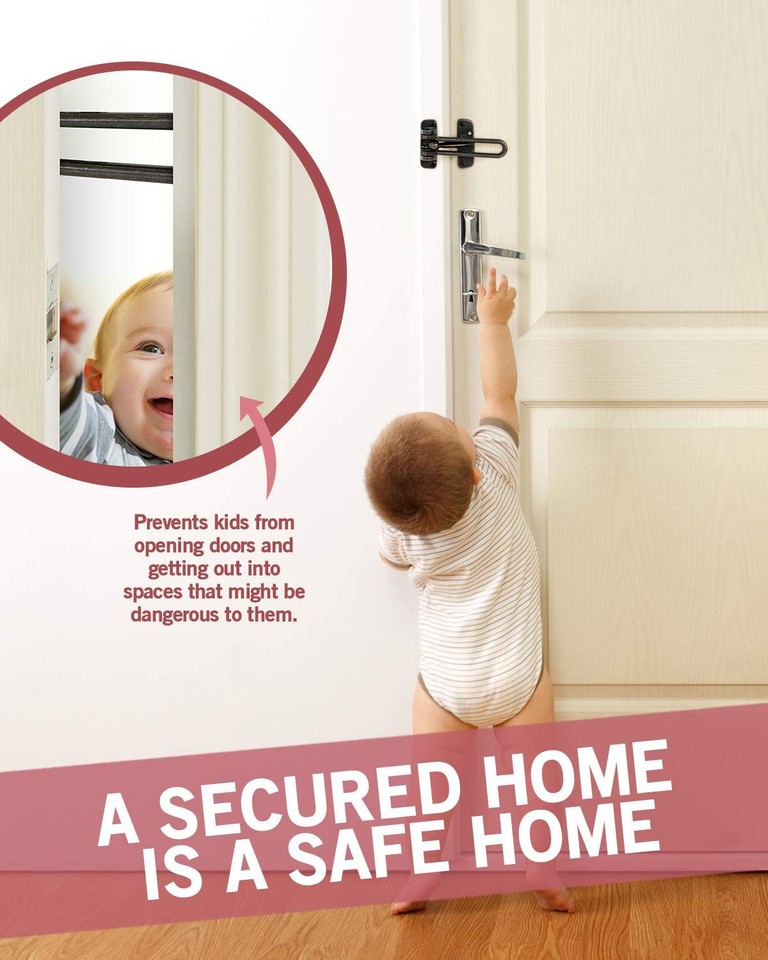 2 Pack Swing Bar Door Locks - Child Safety & Home Security For Swing-in Doors