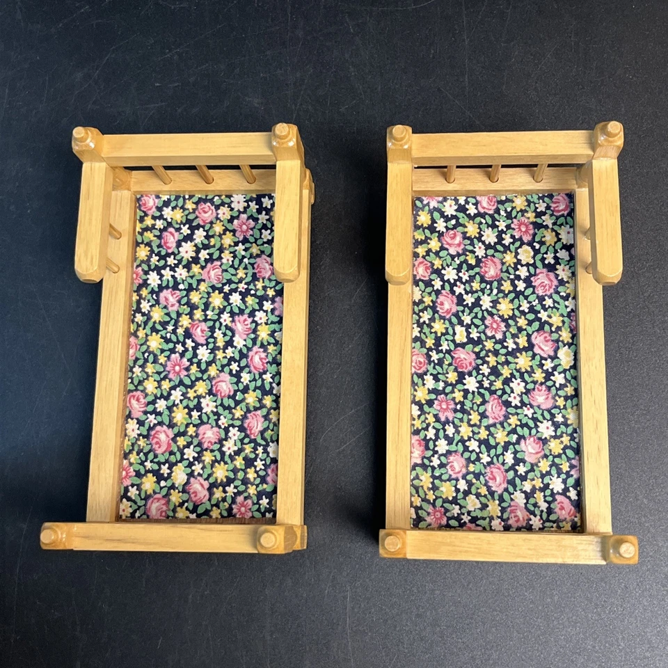 Juego de literas de madera en miniatura para casa de muñecas de colección para niños de madera de pino escalera floral campo Foto 4 de 4