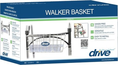 Easy to Install Folding Walker Basket w/ Plastic Tray Insert & Cup Holder