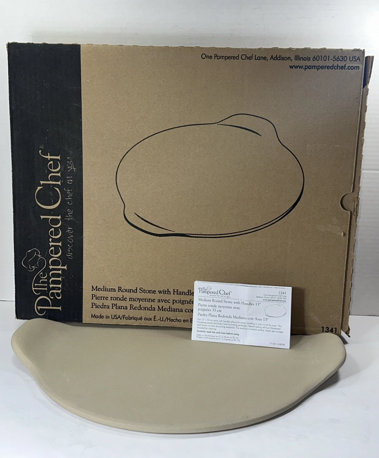 Pampered Chef Round Stone 1341 Pizza 13" 13in Handles Tray