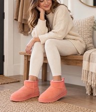 UGG Classic Ultra Mini Boots Women 9 Coral Pink Suede Sheepskin 1116109 BZ