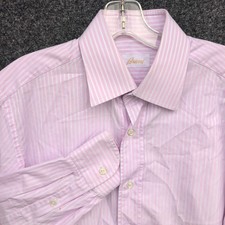 Brioni Dress Shirt Mens 15.5 Medium Pink White Striped Chevron Formal Italy