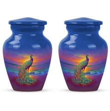 Peacock Urn 3Inch Set Of 2 Keepsake Burial Urns for Human Ashes Decorative Gift