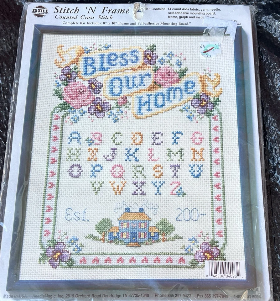 Lindo Amostrador Vintage BLESS OUR HOME Kit de Ponto Cruz Estampado +++ QUADRO 8”x10” - Imagem 4 de 4